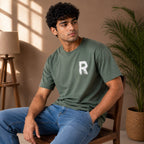 Men's Sage Green Minimal Graphic Casual T-Shirt-1