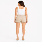Women's Beige High-Rise Casual Shorts with Five-Pocket Design-4
