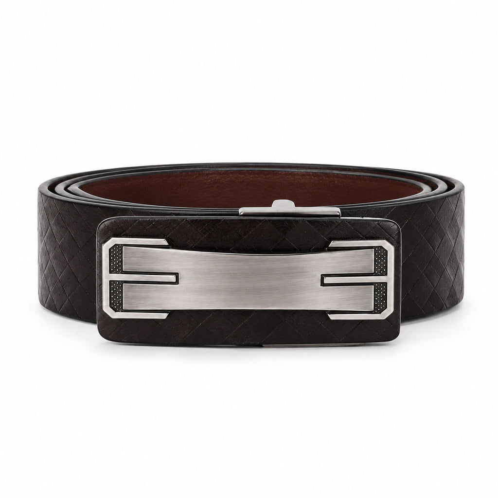 Men's Dark Brown Basket Weave Leather Belt with Automatic Buckle-3