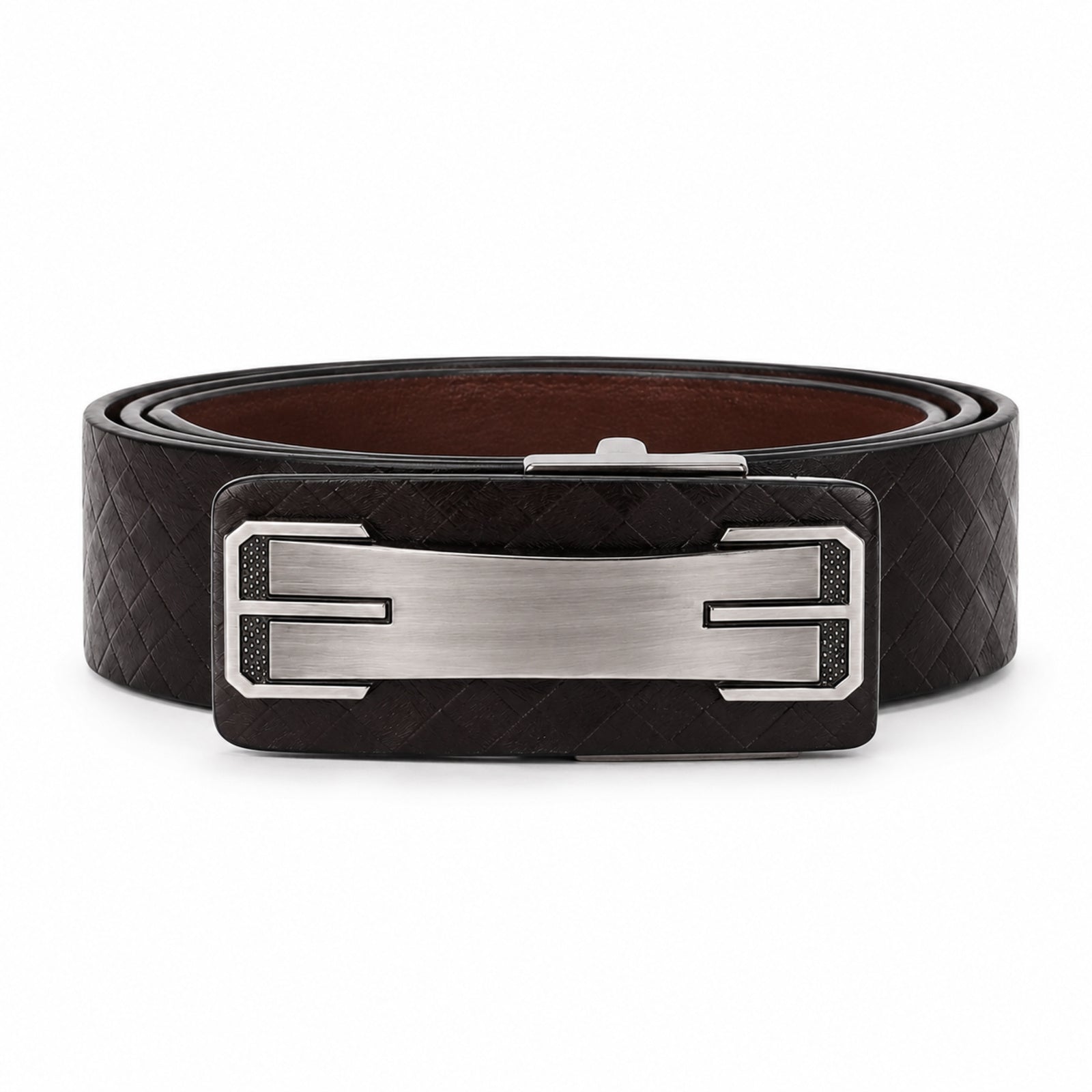 Men's Dark Brown Basket Weave Leather Belt with Automatic Buckle-3