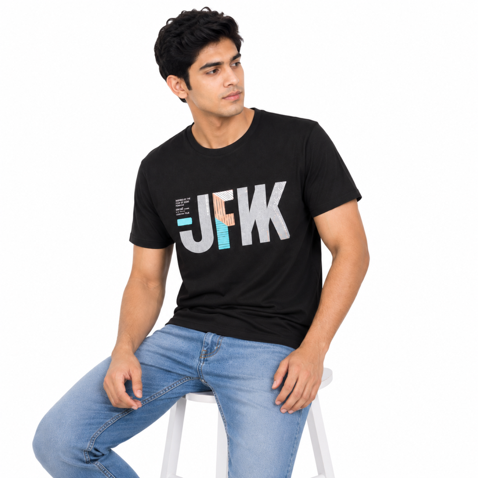 Men's Black JTK Typographic Graphic Crew Neck T-Shirt | Regular Fit Half Sleeve Casual Tee-3