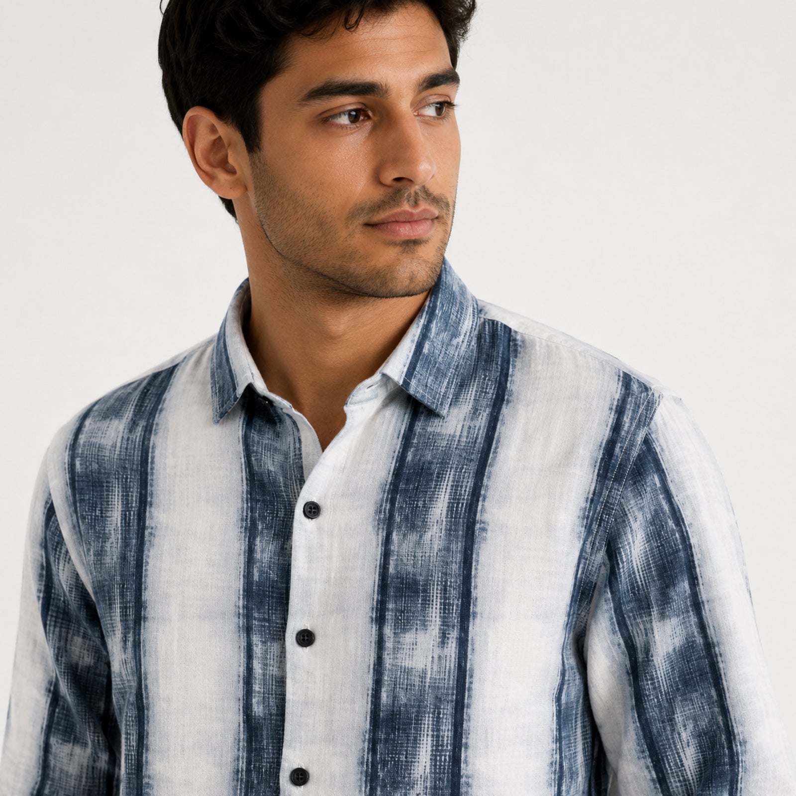 Men's Blue & White Striped Casual Shirt-3