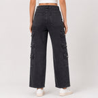 Women's Dark Grey Cargo Fit Denim Jeans-4