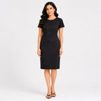 Women's Alluring Little Black Textured Sheath Dress with Shimmering Bodice-1