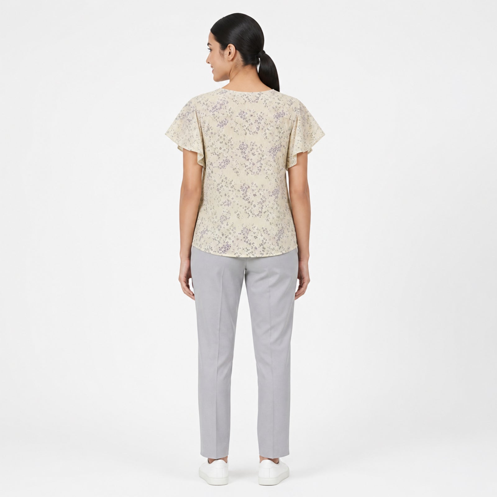 Yellow Blossom Flutter Sleeve Top-4