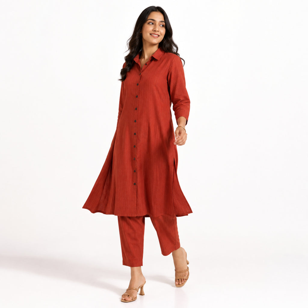Women's Orange Straight Fit Kurta Pant Set-3