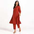 Women's Orange Straight Fit Kurta Pant Set-3