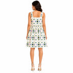 Women's Cream Floral Print Sleeveless Square Neck Fit & Flare Mini Dress-1