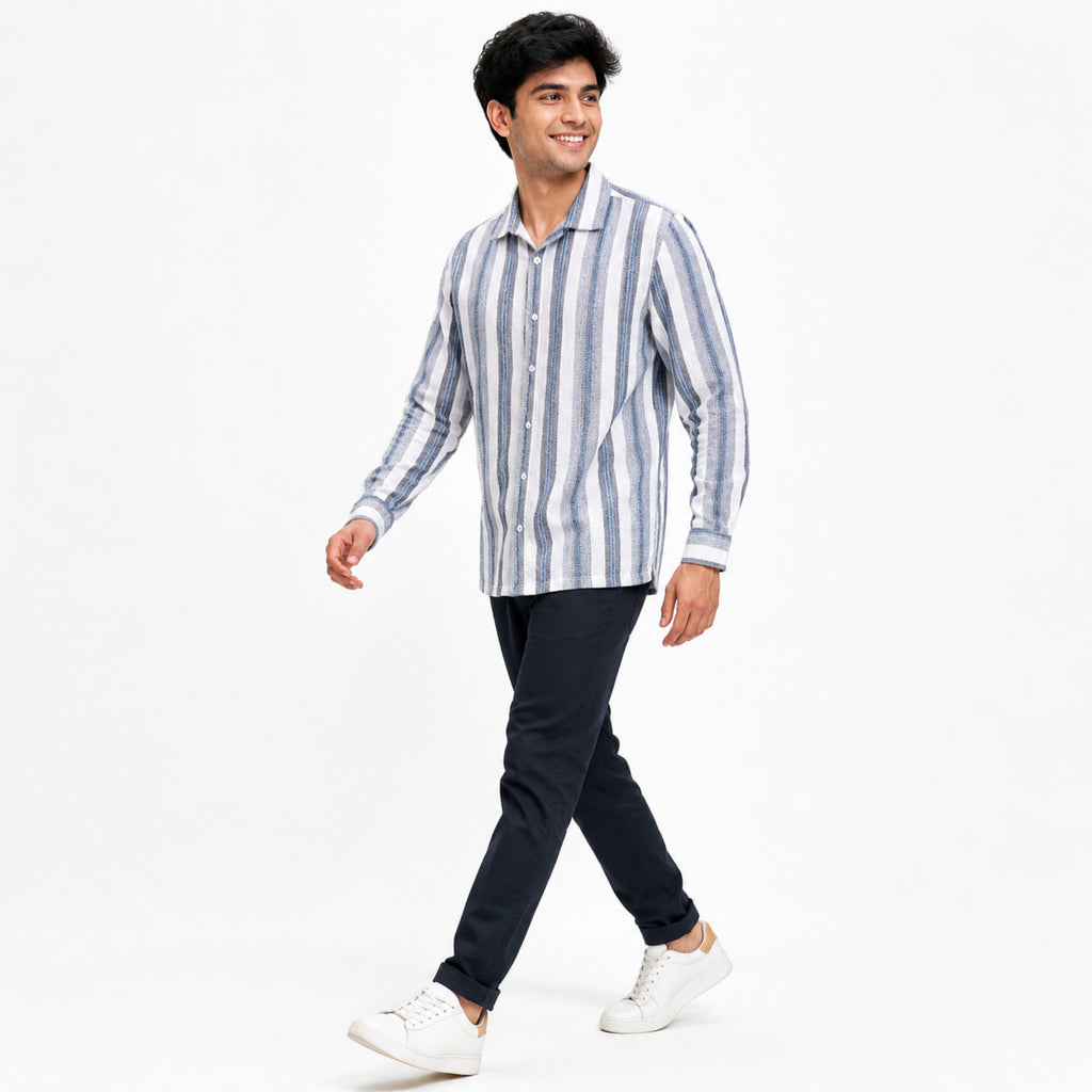 Men's Classic Grey Striped Casual Shirt-2