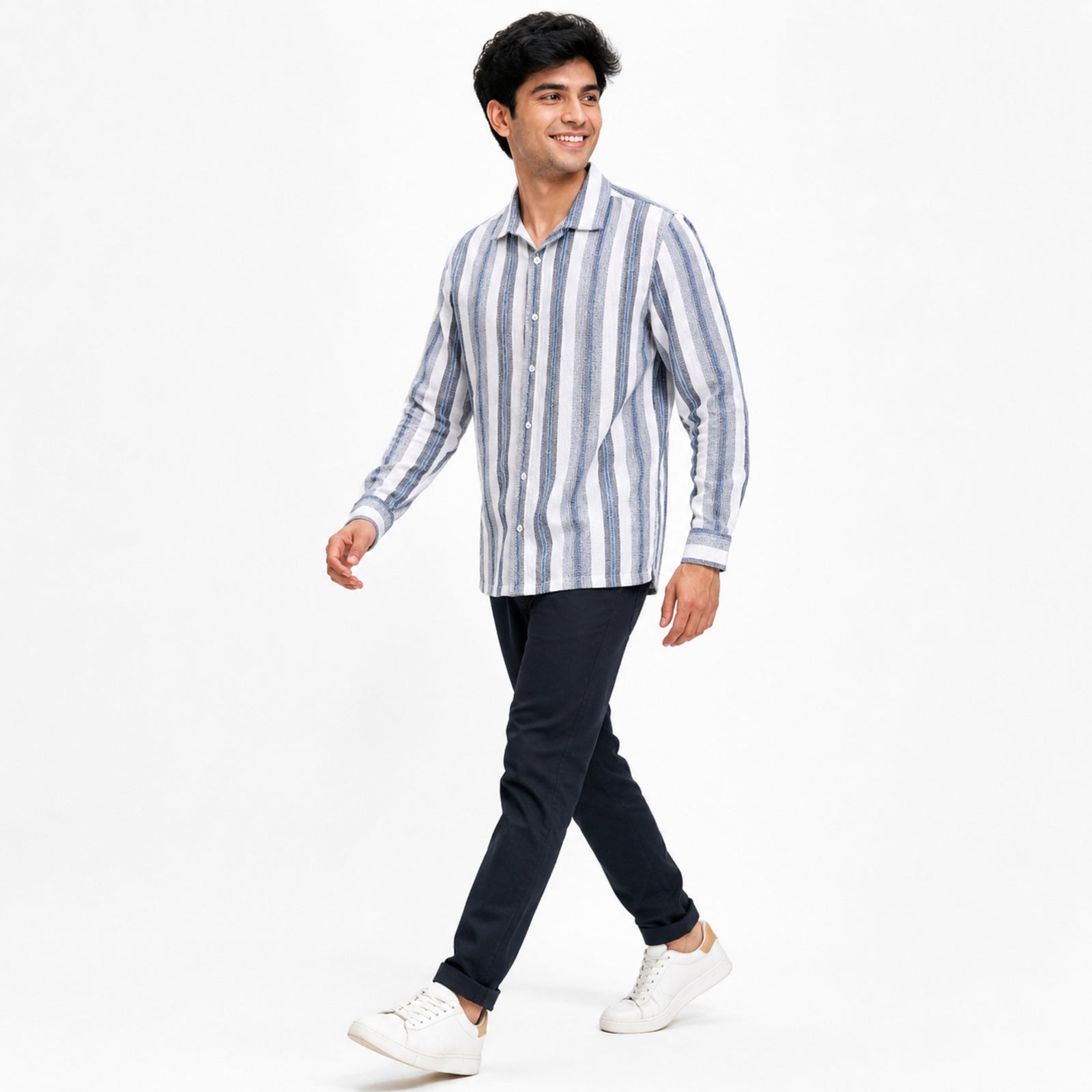 Men's Classic Grey Striped Casual Shirt-2