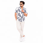 Men's Tropical Leaf Print Resort Shirt-4