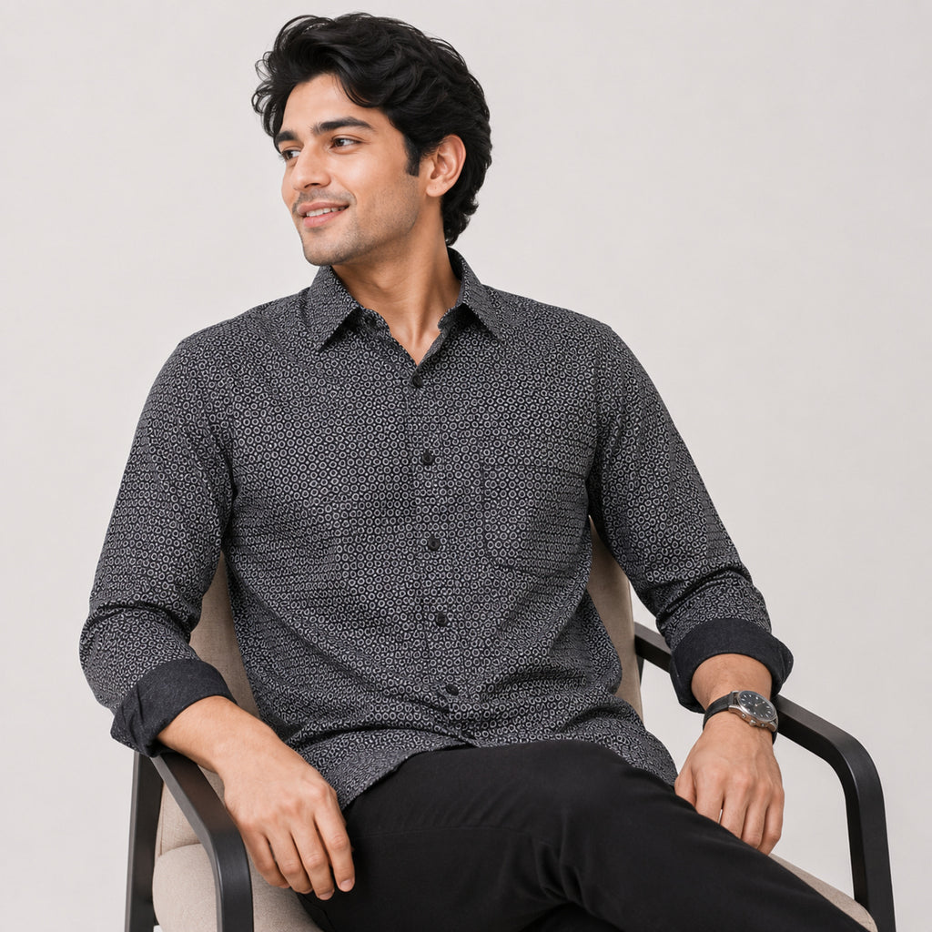Men's Midnight Black Micro Print Premium Formal Shirt-3