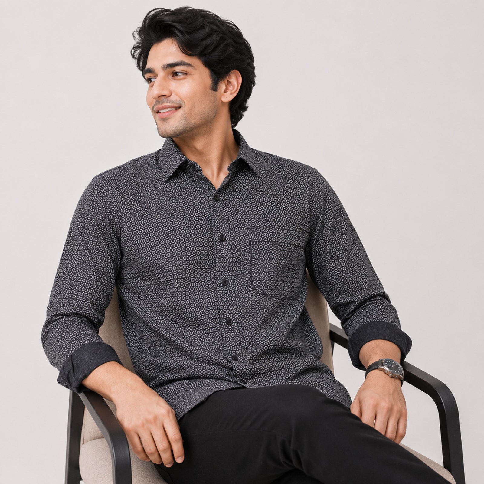 Men's Midnight Black Micro Print Premium Formal Shirt-3
