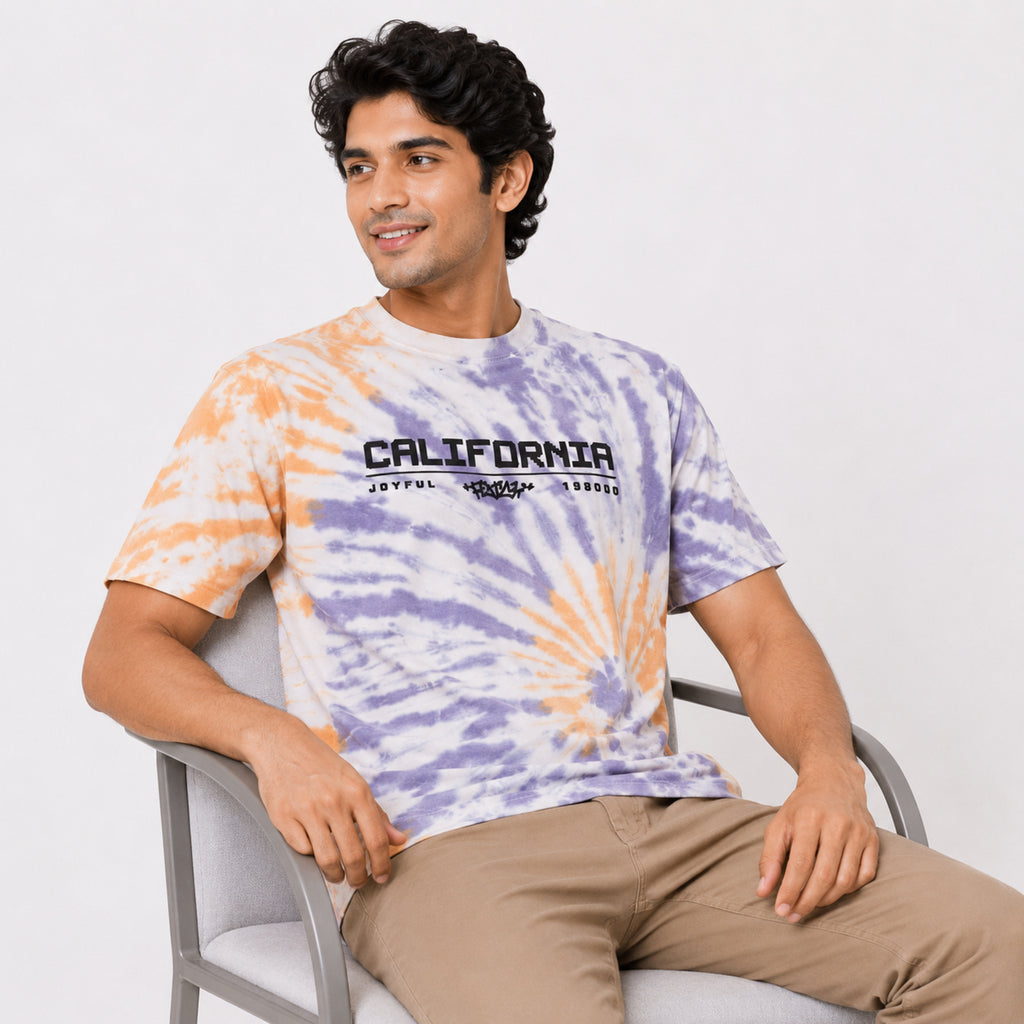 Men's Purple Tie-Dye Graphic Print T-Shirt-2