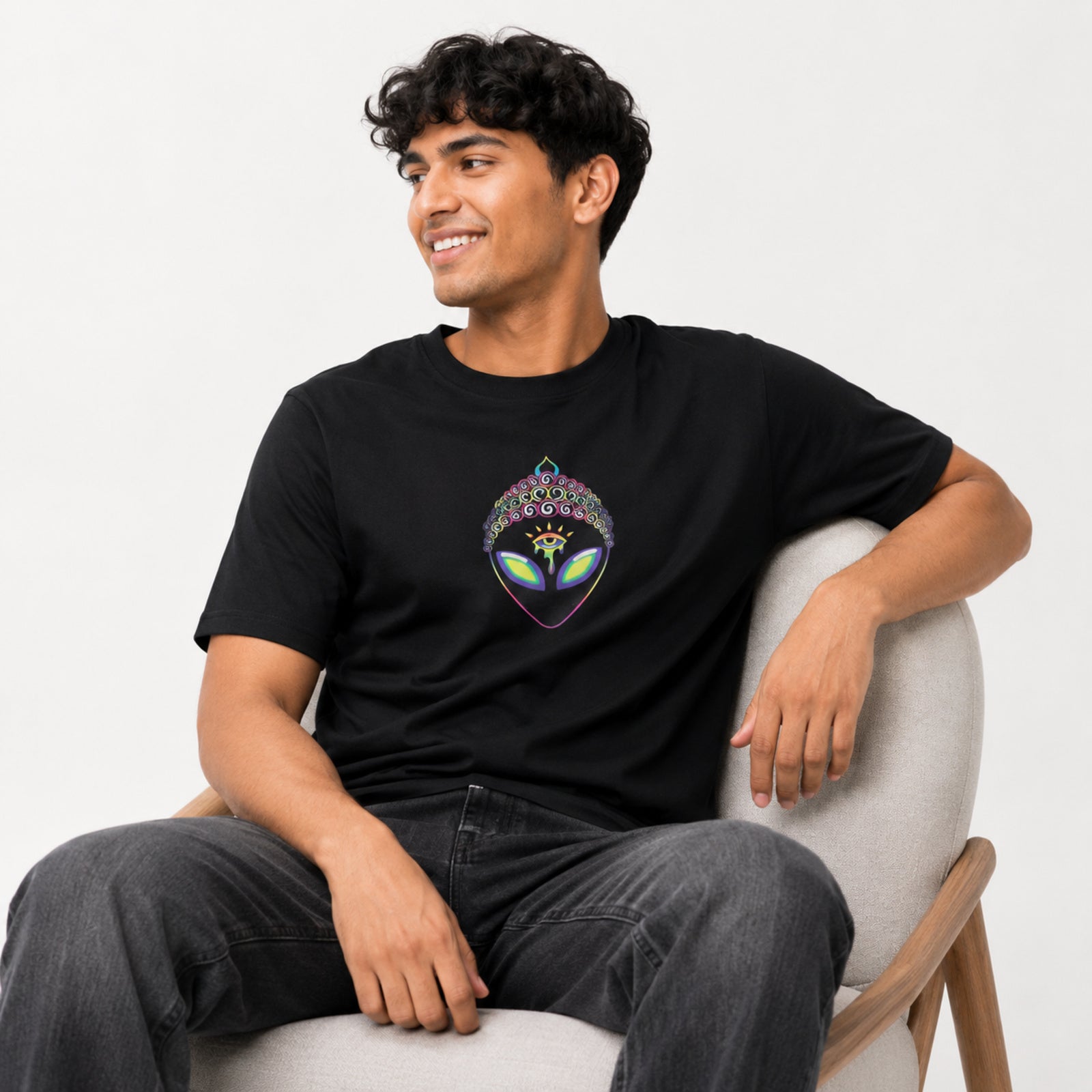 Men's Black Graphic Oversized T-Shirt-4
