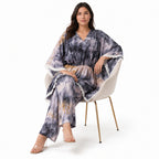Women's Grey Tie-Dye Lace Trim Kaftan Co-Ord Set | Breezy Resort Wear Lounge Set-2