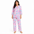 Women's Pink Abstract Marble Print Mandarin Collar Top and Straight Pyjama Co-Ord Set | Relaxed Lounge Set-1