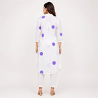 Women's White & Lavender Polka Dot Kurta Set-4