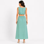 Women's Smoke Sleeveless Drawstring Crop Top and Maxi Skirt Co-Ord Set-4