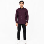 Men's Maroon Solid Long Sleeve Shirt with Patch Pocket-2
