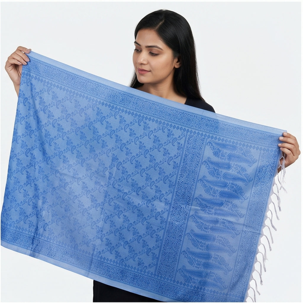 Women's Sky Blue Woven Pashmina Shawl-2