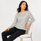 Women's White Sequin Round Neck Long Sleeve Top | Shimmer Party Wear Blouse-3