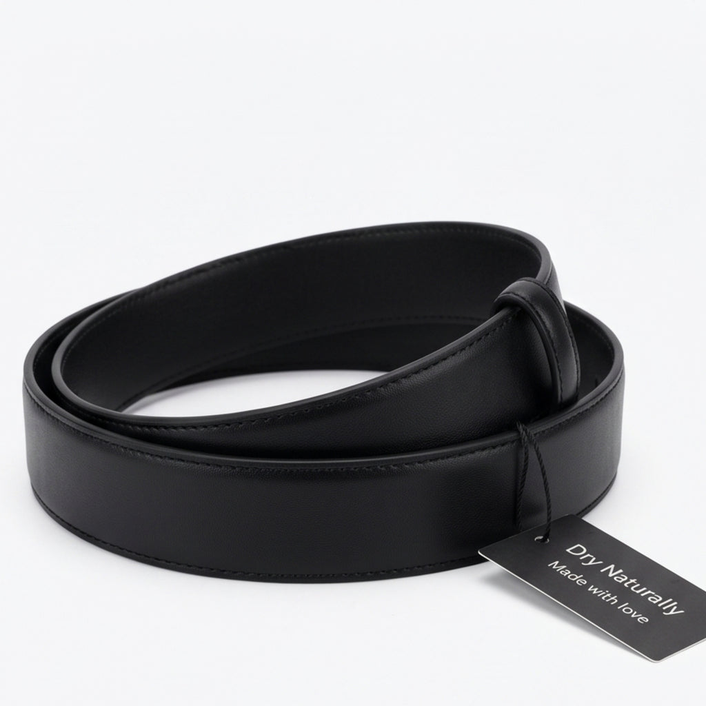 Women’s Elegant Skinny Black Genuine Leather Belt with Polished Gold-Tone Buckle-3