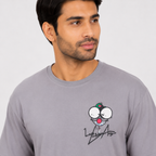 Men's Smoke Grey Cartoon Graphic Oversized T-Shirt-2