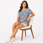 Women's Sky Blue Eyeglasses Print Cap Sleeve Relaxed Fit Top | Casual Graphic T-Shirt-2