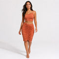 Women's Orange Solid One-Shoulder Sleeveless Ruched Co-Ord Set with Crop Top and Midi Skirt-1