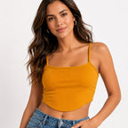 Women's Mustard Spaghetti Strap Crop Top-2