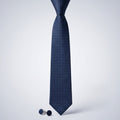 Men's Luxury Micro-Patterned Navy Blue Silk Formal Necktie with Matching Cufflinks Set-1