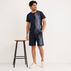Men's Navy Blue Abstract Wave Graphic Performance T-Shirt and Shorts Co-ord Set-3