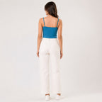 Women's Teal V-Neck Camisole Crop Top | Solid Spaghetti Strap Casual Tank Top-4