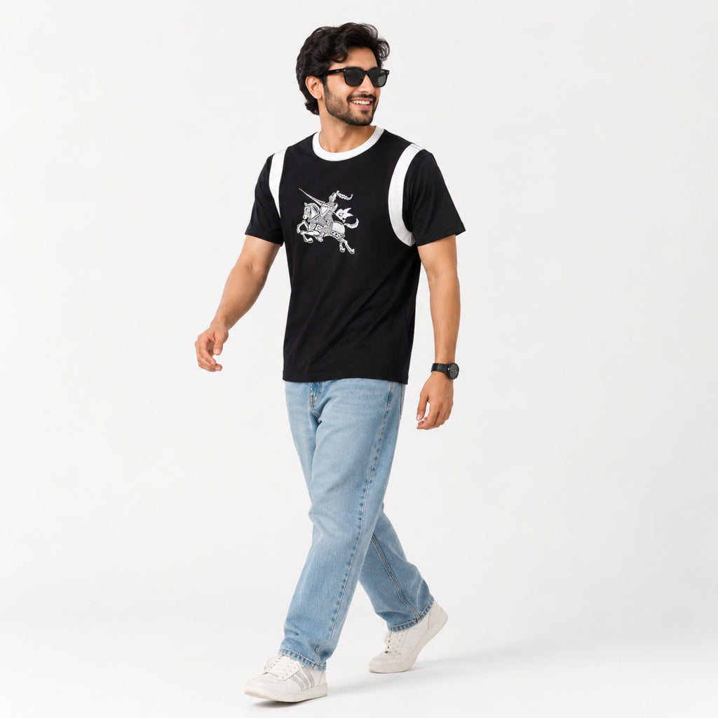 Men's Black Knight Graphic Contrast T-Shirt-3