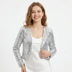 Women's Silver Sequin Open Front Party Shrug-1