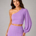Women's Purple One-Shoulder Crop Top and Midi Skirt Co-Ord Set-3