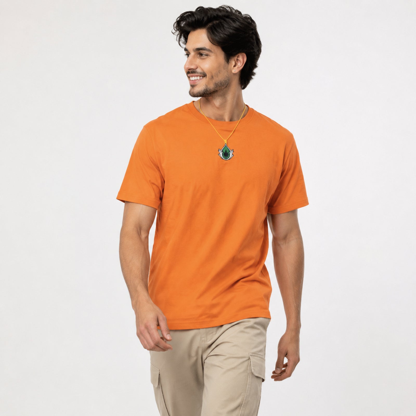 Men's Mustard Orange Solid Crew Neck T-Shirt-4