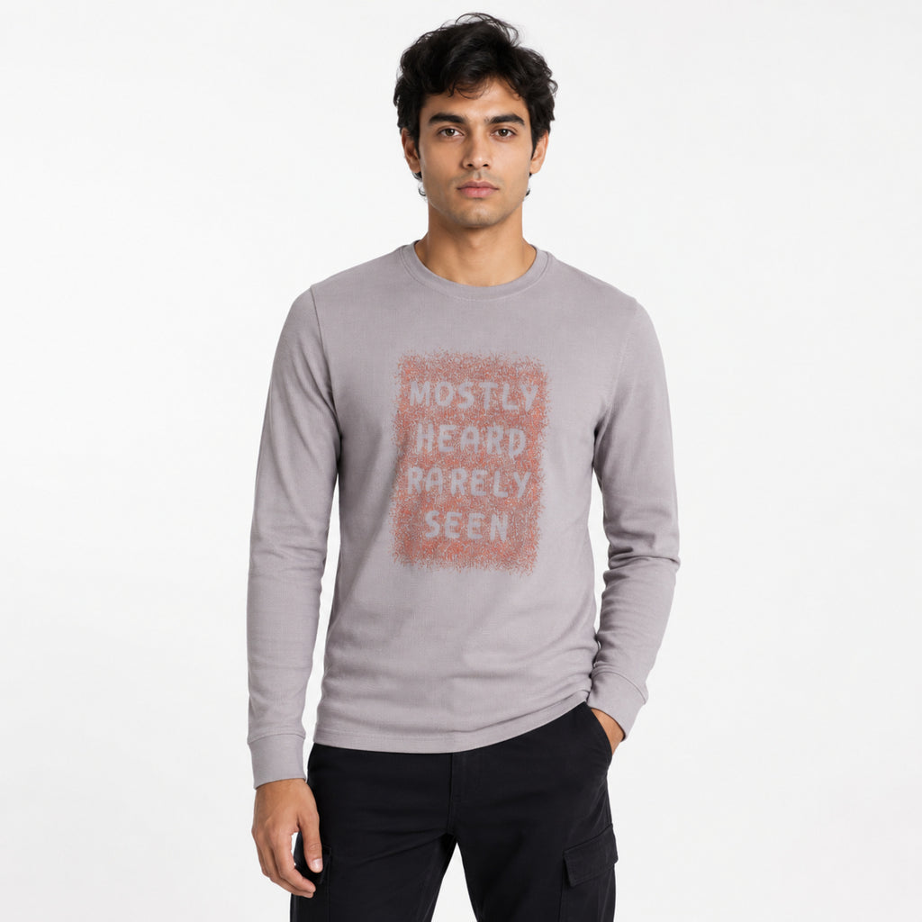 Men's Peach Typography Printed Full Sleeve T-Shirt-3