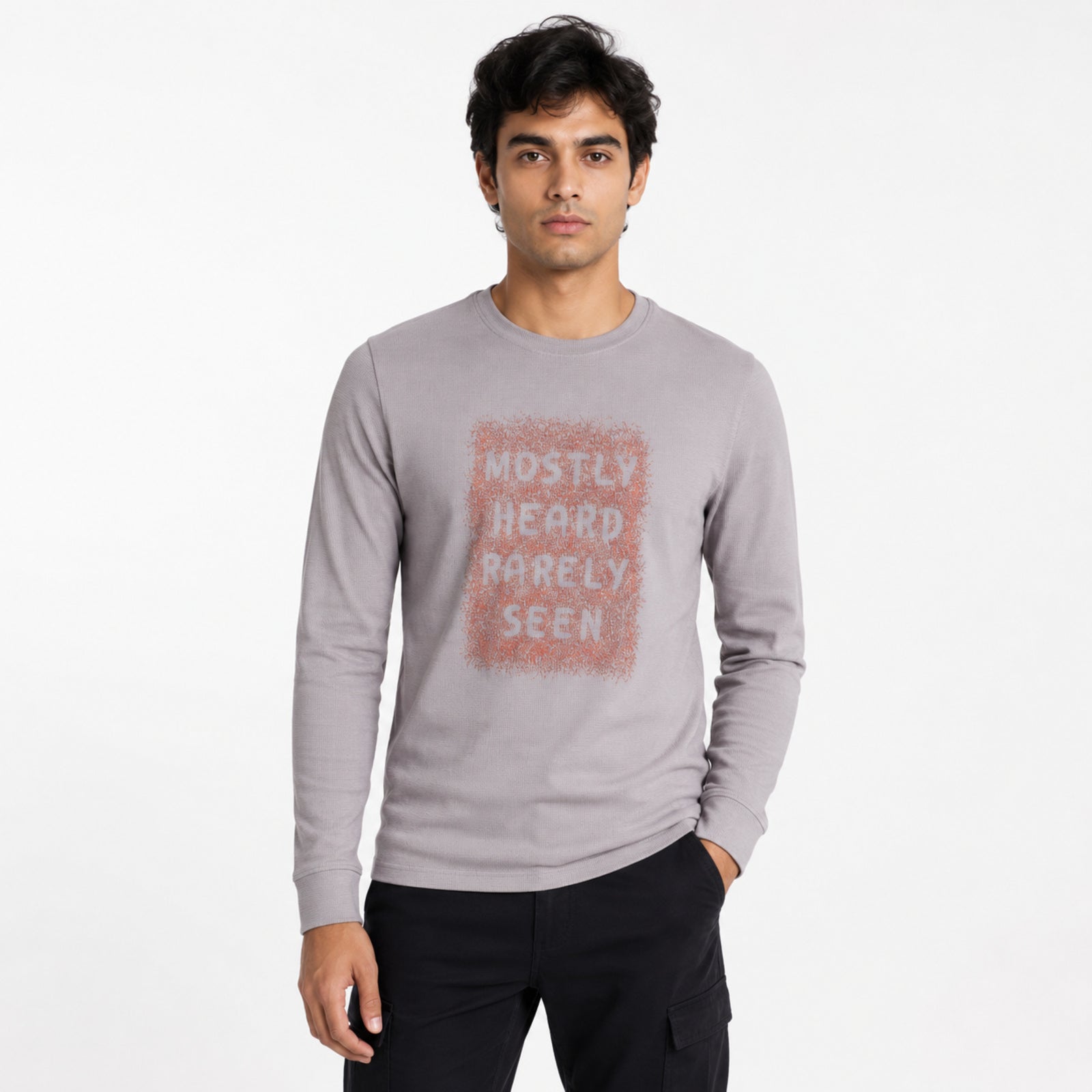 Men's Peach Typography Printed Full Sleeve T-Shirt-3