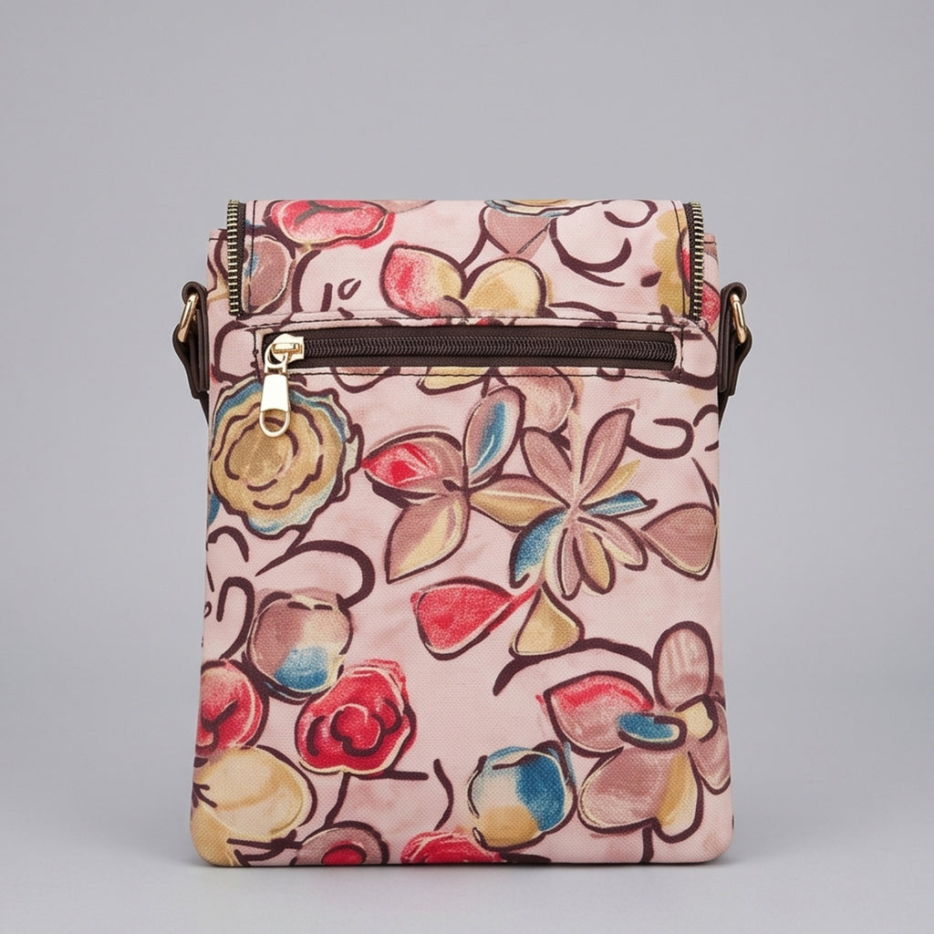 Women's Light Pink Floral Print Crossbody Sling Bag with Adjustable Strap-2