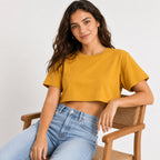 Women's Sunbeam Drift Mustard Cropped Crew Neck Tee-1