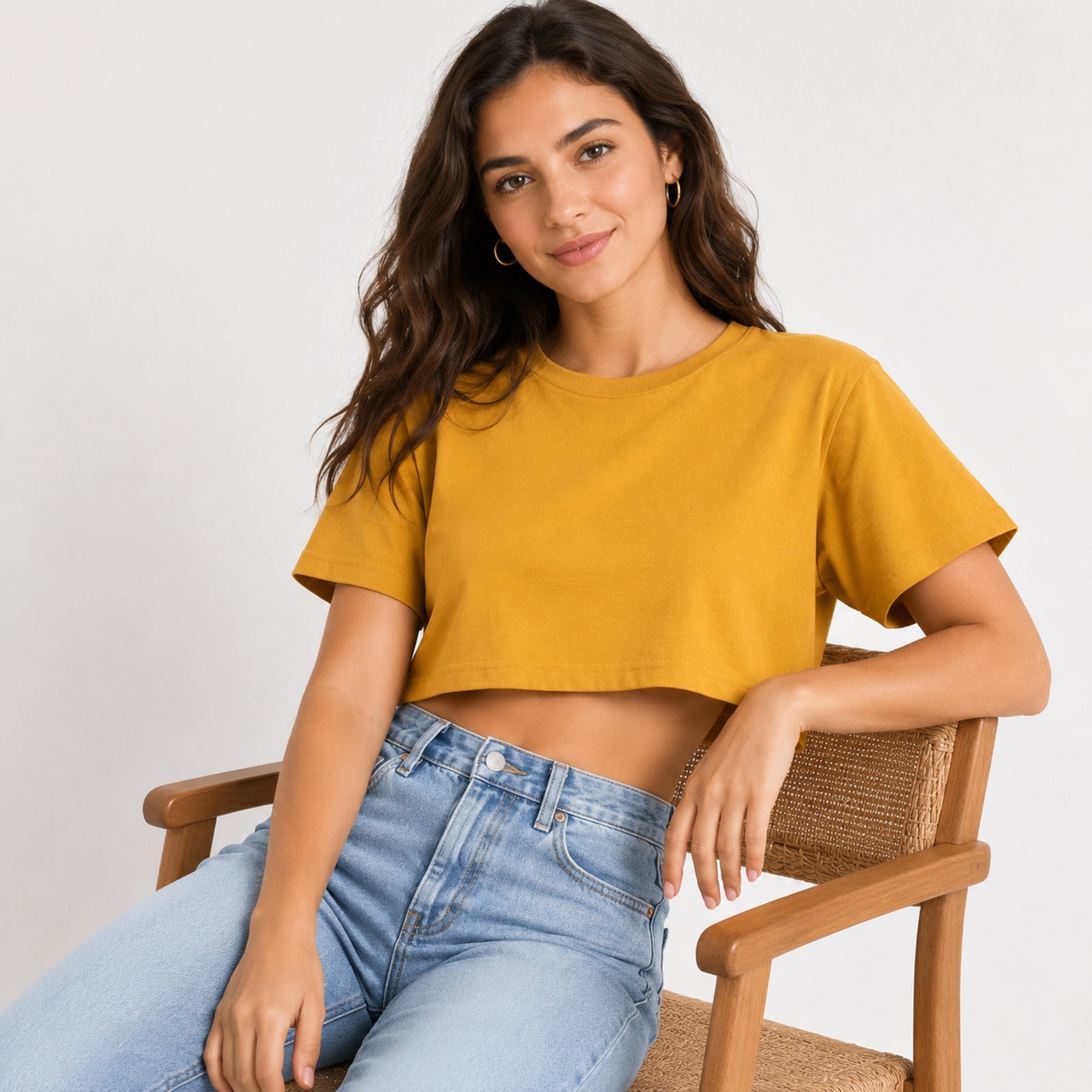 Women's Sunbeam Drift Mustard Cropped Crew Neck Tee-1