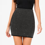 Women's Black Crystal Grid High Waist Mini Skirt | Sparkle Party Wear Skirt-2