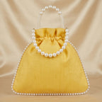 Women's Yellow Embroidered Potli Bag with Pearl Handle-3