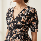 Women's Black Floral Wrap Style Top-4
