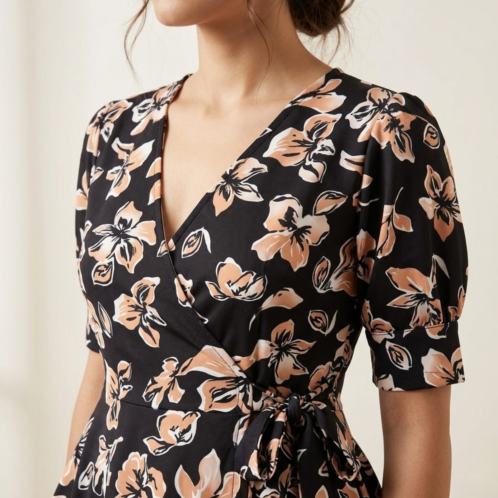 Women's Black Floral Wrap Style Top-4