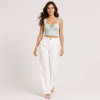 Women's Sage Whisper Ribbed Ruffle Strap Crop Top-3
