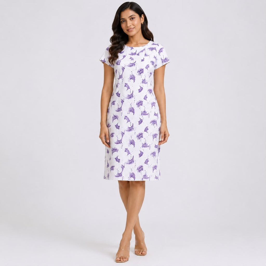 Women's Classic Lavender Leaf Motif Tailored Sheath Dress-1
