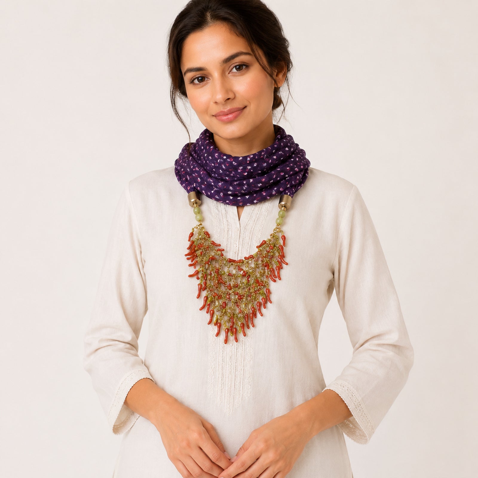 Women's Embellished Hood Style Scarf Necklace-4